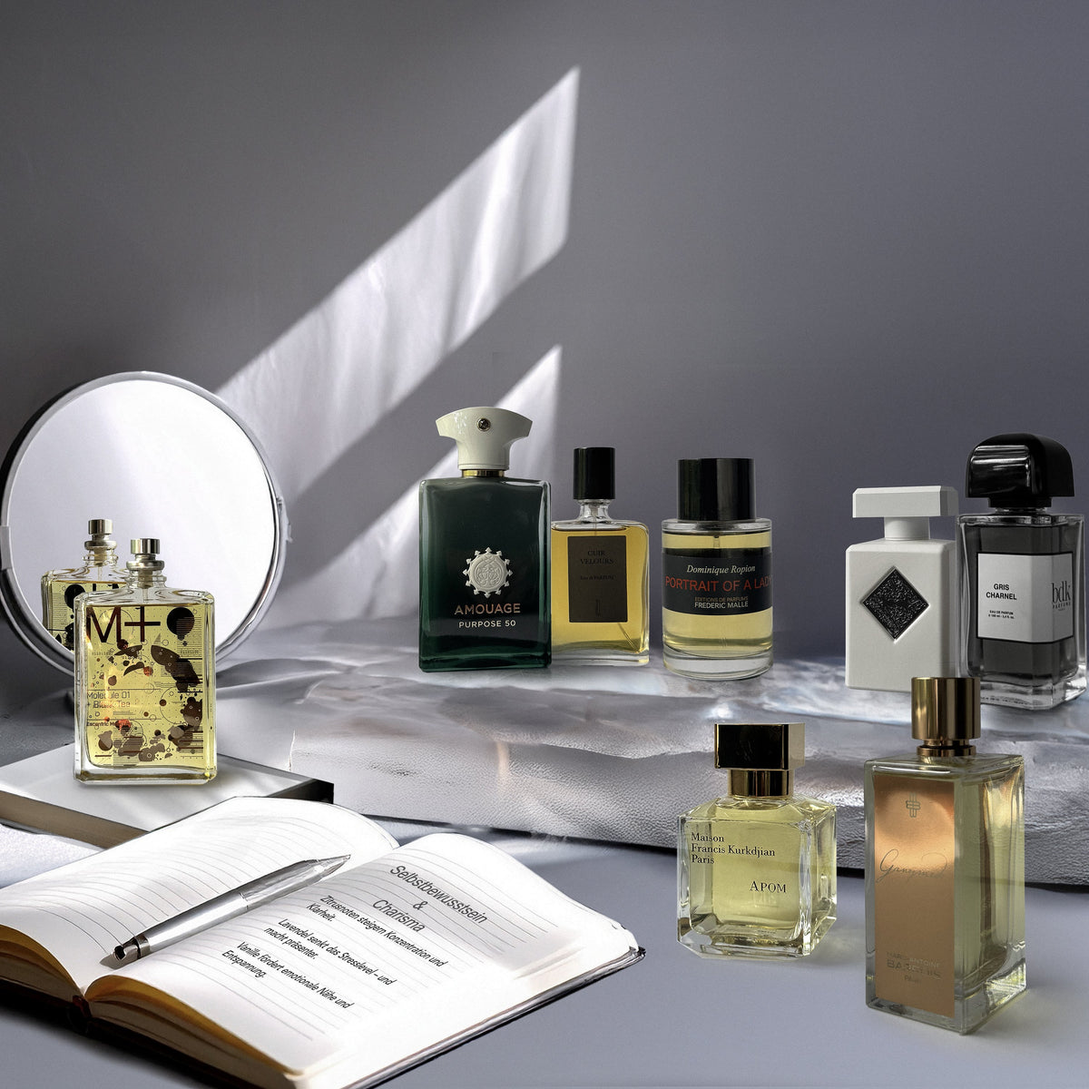 Parfums passend zum Thema der Kolumne