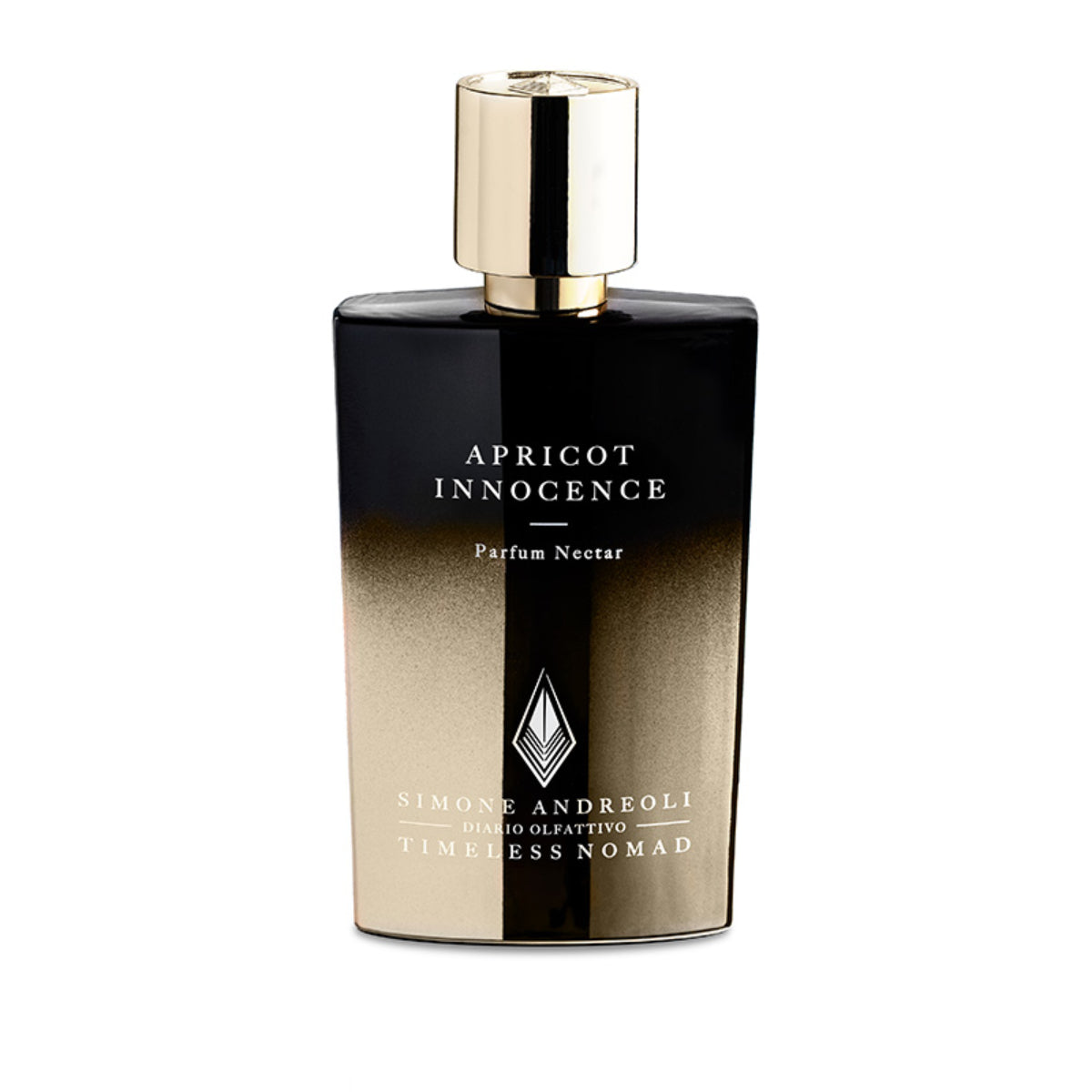 Simone Andreoli - Apricot Innocence Parfumflakon mit gold-schwarzem Farbverlauf auf weißem Hintergrund