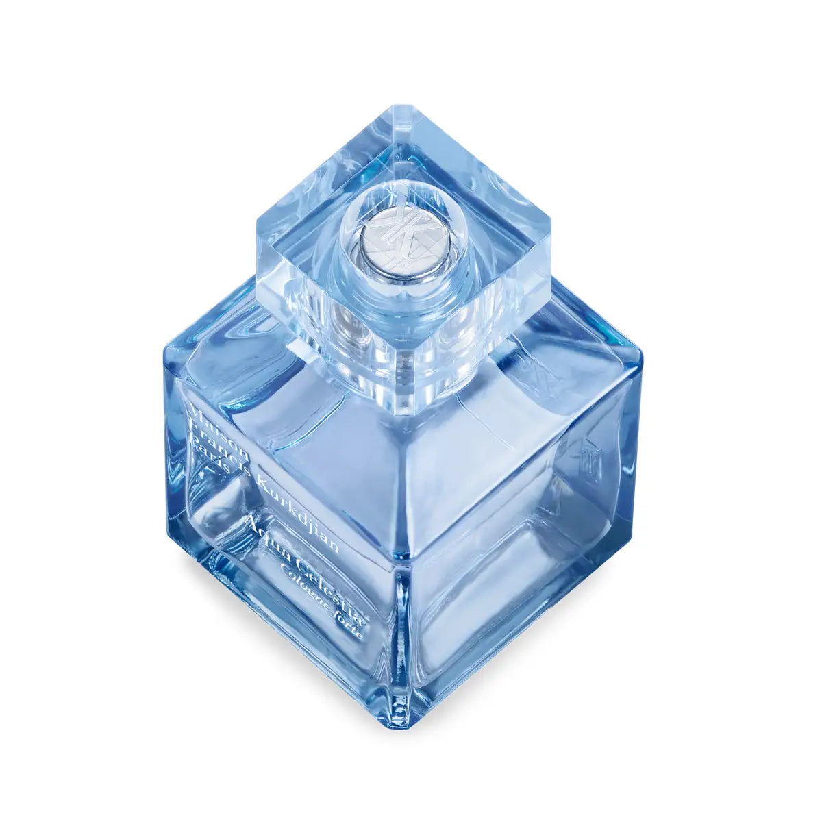 Maison Francis Kurkdjian Paris - Aqua Celestia Cologne Forte eckiger Flakon aus blau-transparentem Glas vor weißem Hintergrund