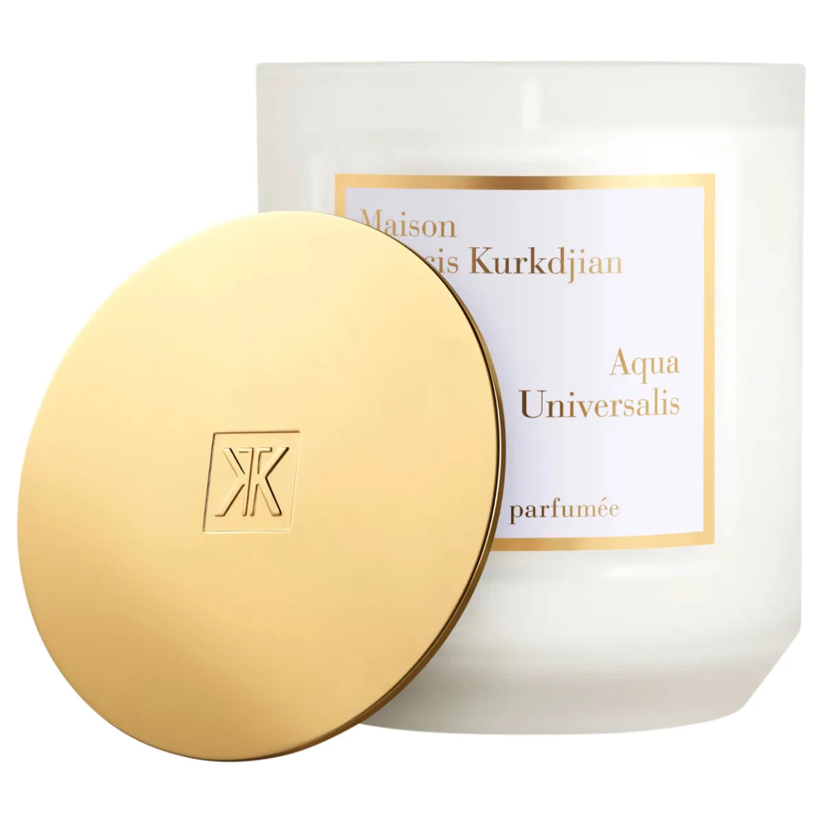Maison Francis Kurkdjian Paris - Aqua Universalis - Duftkerze mit elegantem goldfarbenem Deckel und klarem Glasgefäß