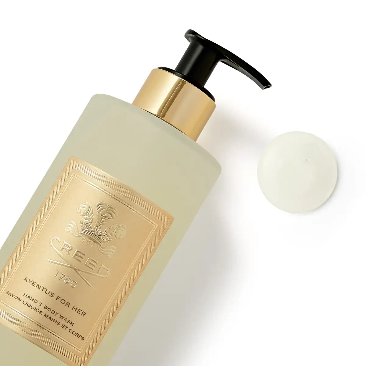 Creed - Aventus for Her - Hand & Body Wash mit goldfarbener Etikettierung und schwarzem Spender für seidige Hautpflege