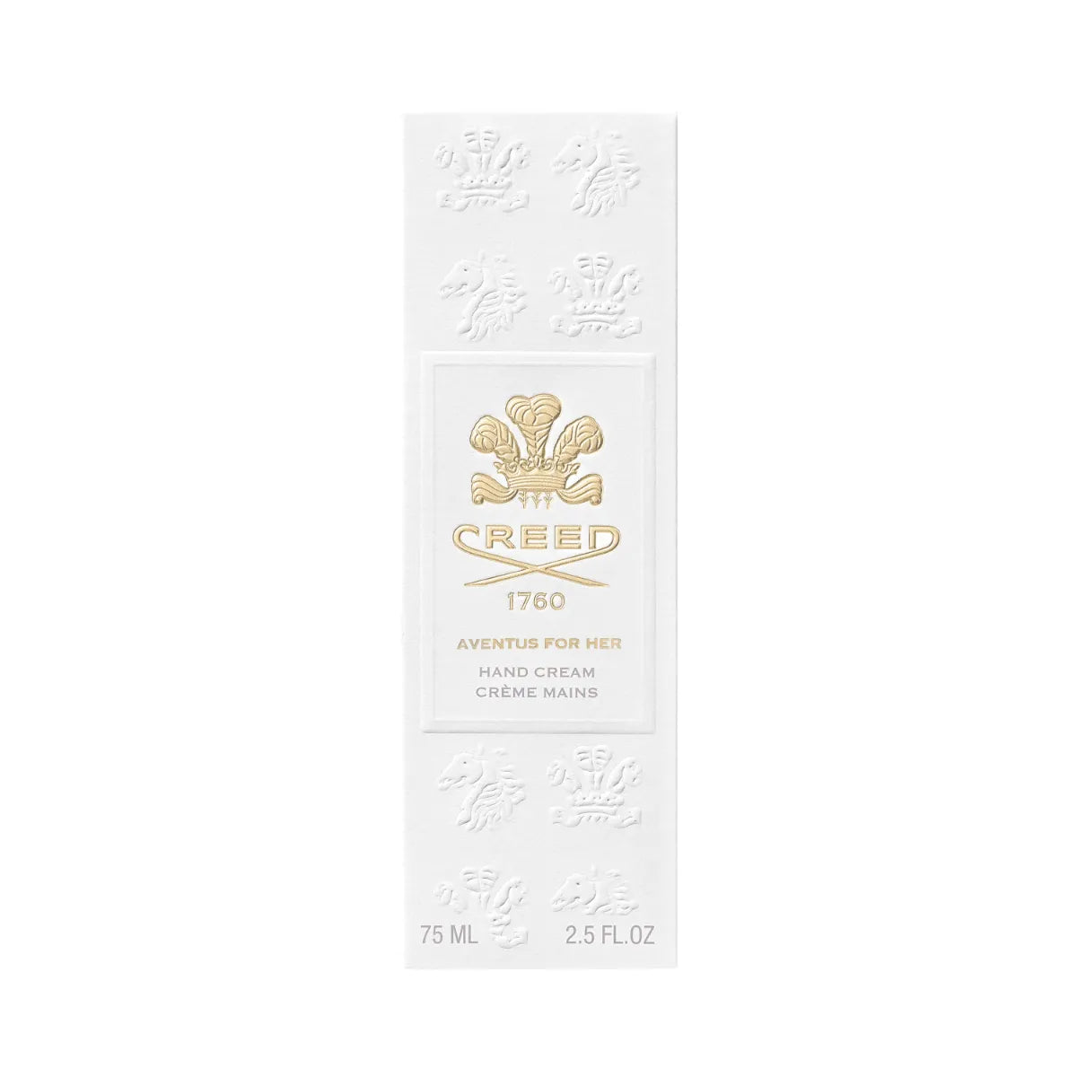Creed - Aventus for Her - Hand Cream in eleganter weißer Verpackung mit goldfarbenem Logo und feiner Prägung