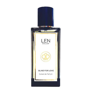 LEN - Blind for Love Parfumflakon mit klarer Glasoptik und elegantem goldfarbenem Label in schlichter, edler Gestaltung