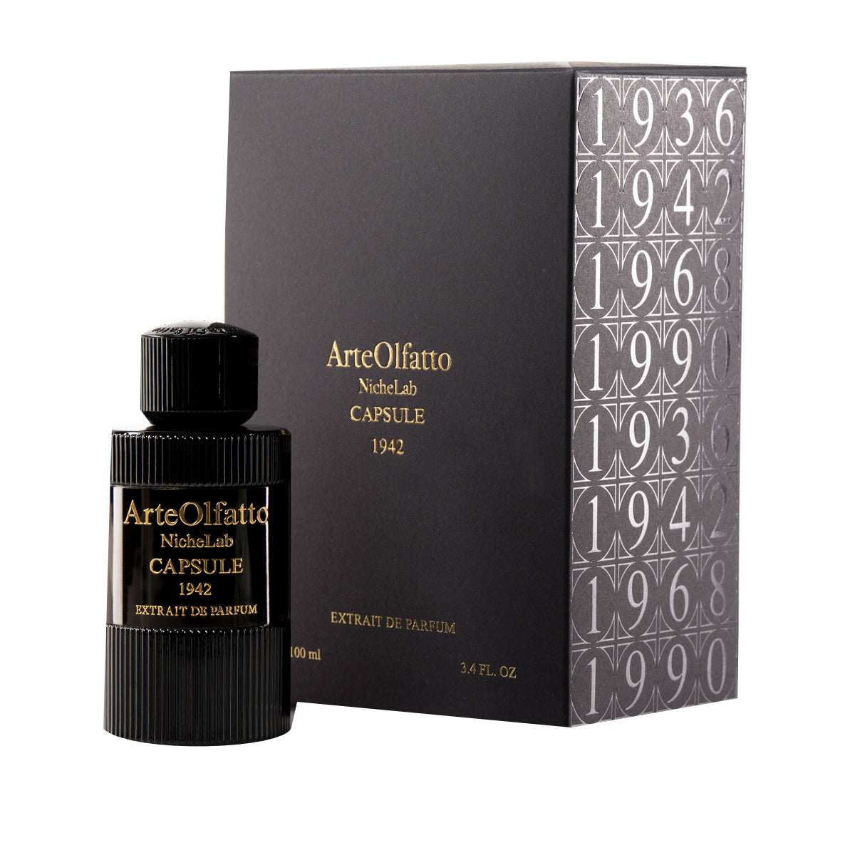 ArteOlfatto - Capsule 1942 Parfumflakon in elegantem, schwarzem geriffeltem Design mit goldener Schrift und edler Verpackung