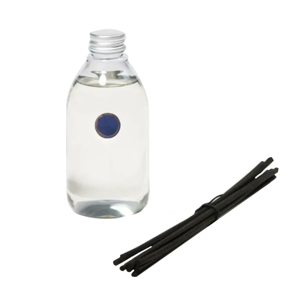 Trudon - Reed Diffusor - Joséphine Nachfüllflasche mit klarem Duftöl und schwarzen Diffusorstäbchen vor weißem Hintergrund