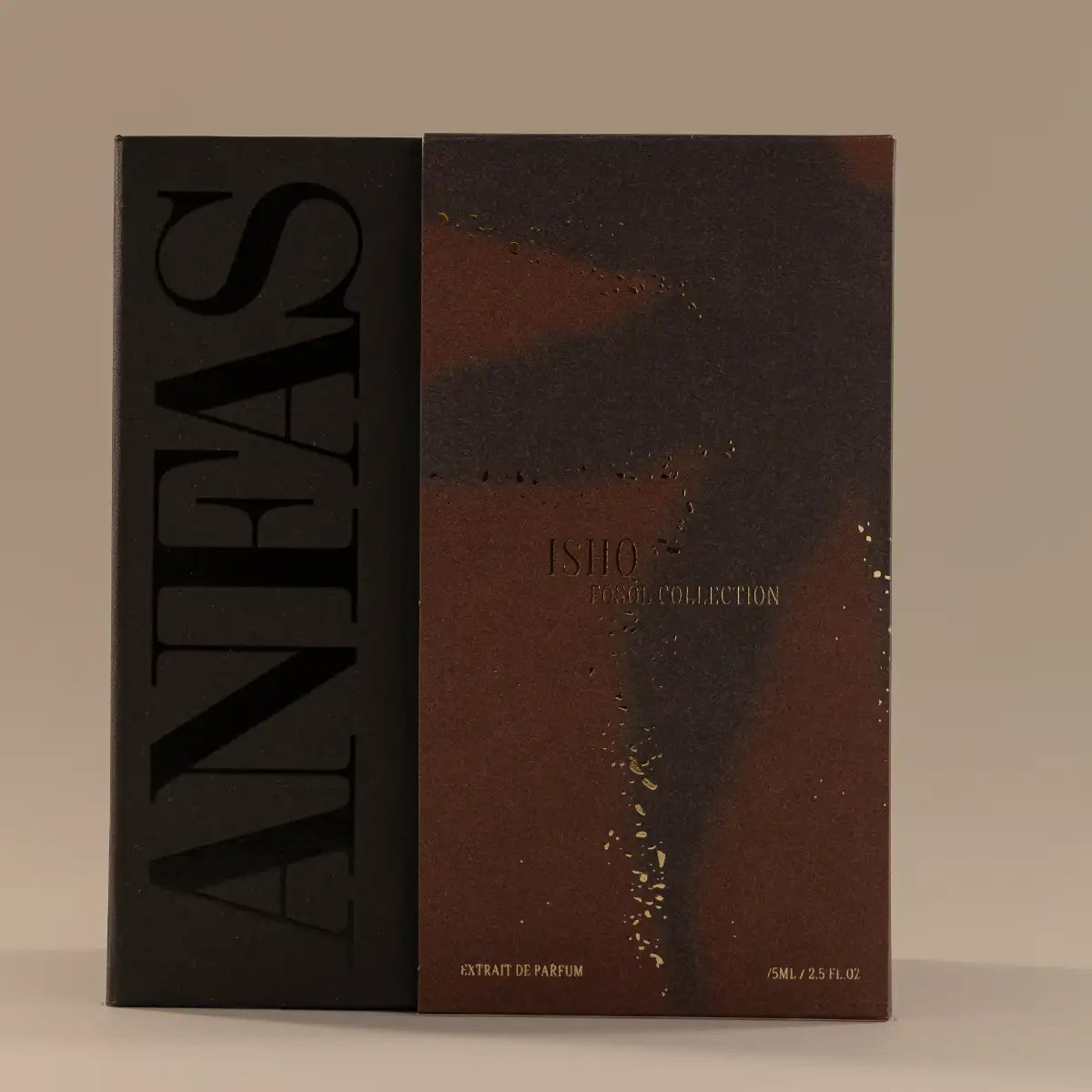 Anfas - Fosol Collection - Ishq Verpackung in warmen Braun- und Schwarztönen mit feiner goldener Prägung