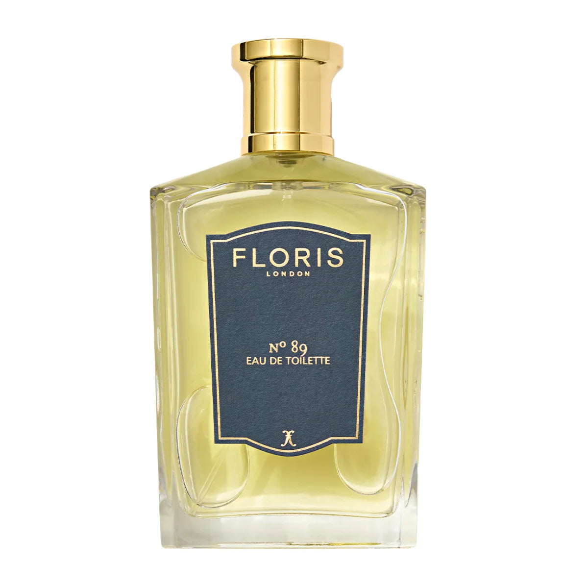 Floris - No. 89 Flakon mit goldfarbenem Verschluss und dunkelblauem Etikett auf weißem Hintergrund
