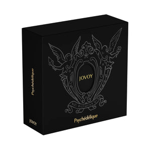 Jovoy - Psychédélique Geschenkverpackung in Schwarz mit filigranem Engelsmotiv und goldenem Markenlogo im Zentrum