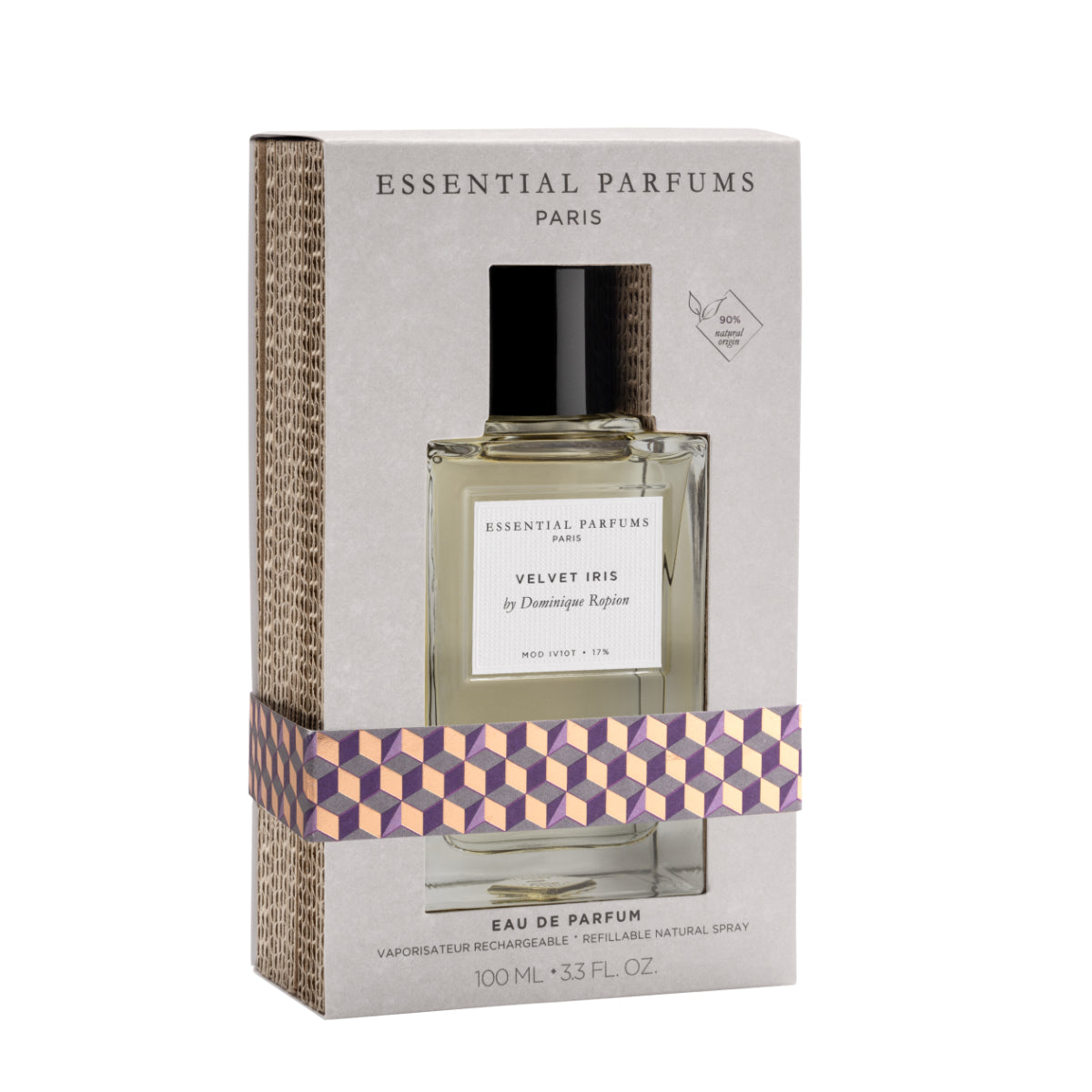 Essential Parfums - Velvet Iris Eau de Parfum in rechteckigem Glasflakon mit schwarzem Deckel in nachhaltiger Verpackung
