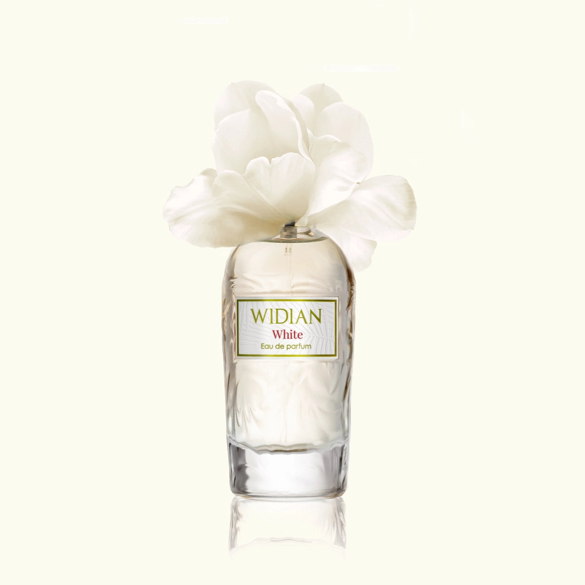 Widian - Rose Arabia Collection - White Parfumflakon mit blütenförmigem Verschluss und elegantem, transparentem Glasdesign