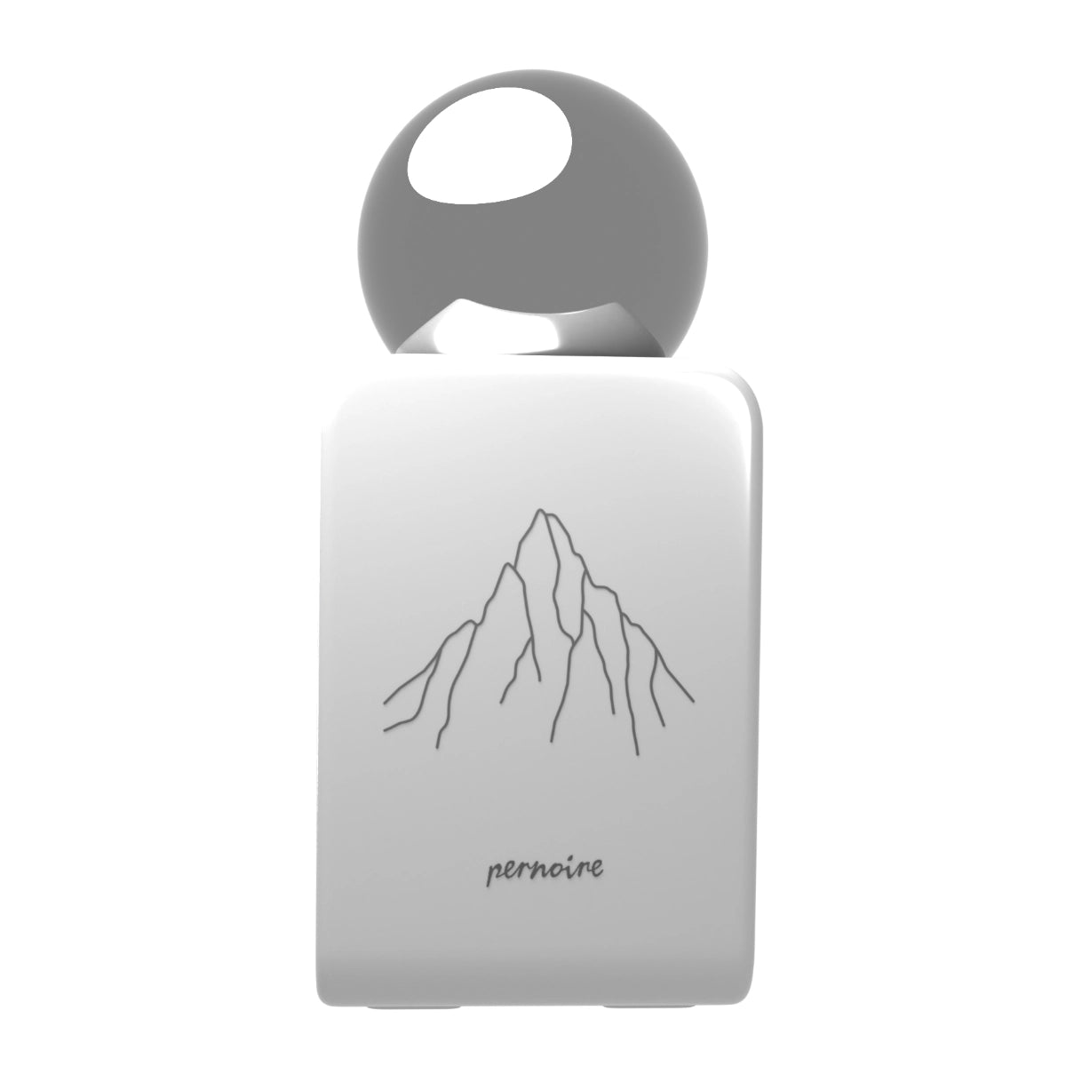 Pernoire - Odus Collection - Yuma Flakon mit mattweißem Finish und rundem silbernem Verschluss vor weißem Hintergrund