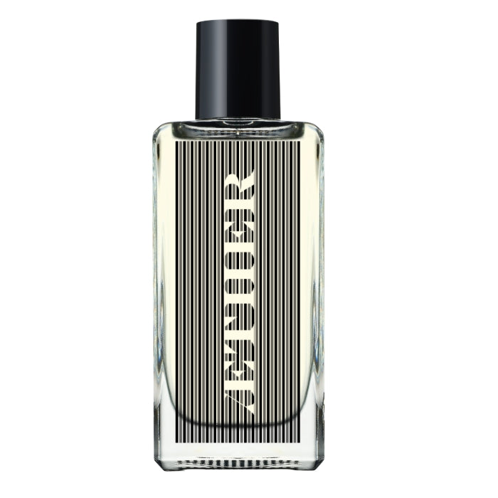 Aether - ULTRÆ Parfümflakon mit rechteckigem klarem Glas und vertikalem Streifendruck vor weißem Hintergrund minimalistisch gestaltet