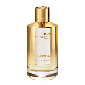 Mancera - Amberful Parfumflakon in edlem Gold mit klarer Glasoptik vor weißem Hintergrund