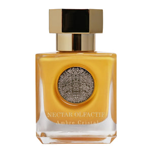 Nectar Olfactif - Ambre Cristal edler bernsteinfarbener Flakon mit glänzendem goldfarbenem Verschluss und filigranem Emblem