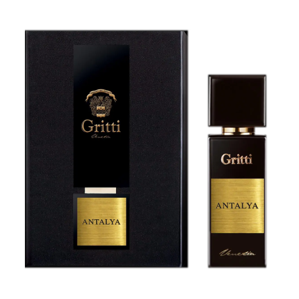 Gritti - Black Collection - Antalya Parfumflakon in schwarzer Glasflasche mit goldfarbenem Etikett und Geschenkbox