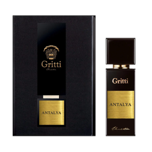 Gritti - Black Collection - Antalya Parfumflakon in schwarzer Glasflasche mit goldfarbenem Etikett und Geschenkbox