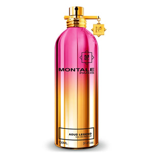 Montale - Aoud Legend Parfumflakon mit pink-goldenem Farbverlauf und goldenem Verschluss vor weißem Hintergrund