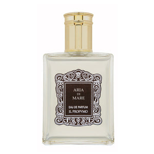 Il Profumo - Aria di Mare Parfumflakon mit klarer Flüssigkeit und goldfarbenem Verschluss vor weißem Hintergrund