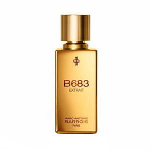 Marc-Antoine Barrois - B683 Extrait goldener Flakon mit minimalistischer Schrift und rundem Verschluss vor weißem Hintergrund
