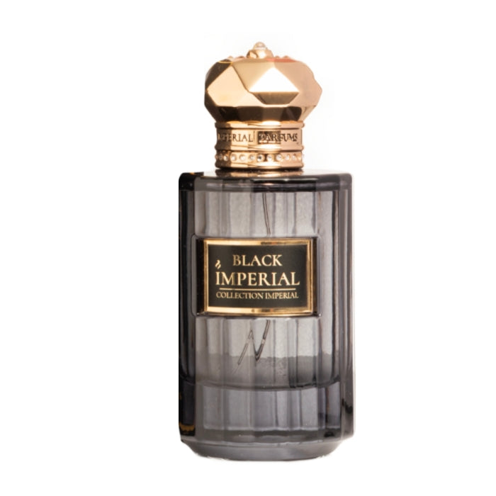 Imperial Parfums - Black Imperial Flakon mit Rauchglas und auffälligem, facettiertem goldfarbenem Verschluss elegant präsentiert