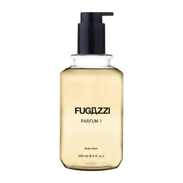 Fugazzi - Parfum 1 - Bodywash mit klarem Flakon, schwarzem Spender und hellgelber, flüssiger Textur für kraftvolle Frische