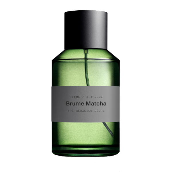 Marie Jeanne - Brume Matcha - Matcha Mist - Matchaspray im grünen Glasflakon mit schlichtem grauem Etikett und schwarzem Verschluss