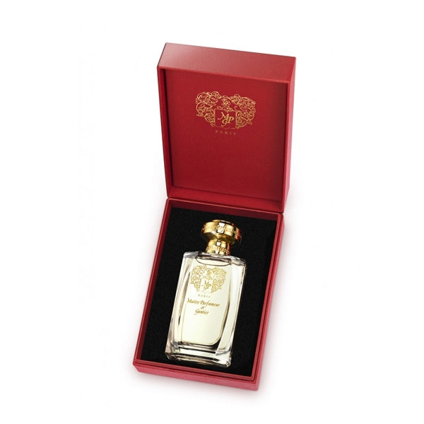 Maître Parfumeur et Gantier - Jardin Blanc edler Parfümflakon mit goldfarbenem Verschluss in rotem Etui präsentiert