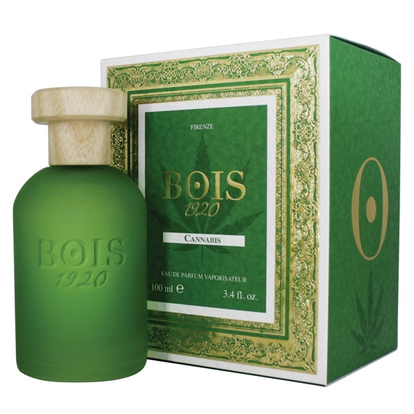 Bois 1920 - Cannabis Collection - Cannabis grüner mattierter Flakon mit Holzverschluss und Geschenkbox mit goldenem Rahmen