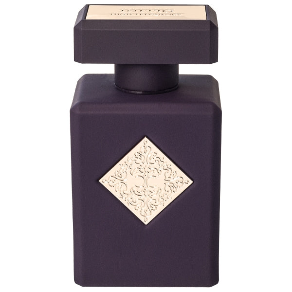 Initio - Carnal Blend - Side Effect Parfumflakon in dunkelviolettem Design mit verzierten goldfarbenen Details vor weißem Hintergrund