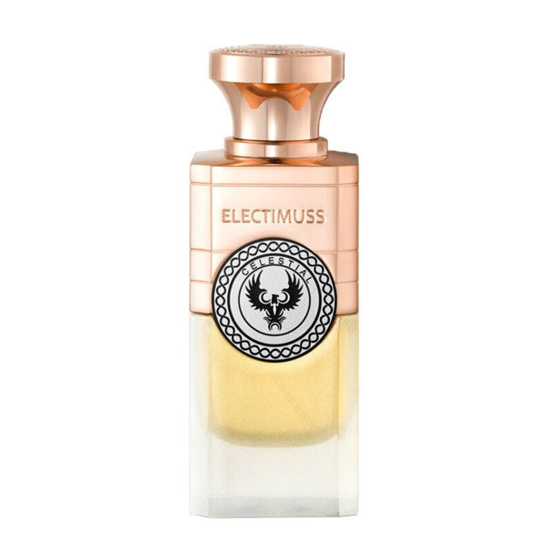 Electimuss - Celestial Flakon mit goldfarbenem Verschluss und transparent-gelbem Glas in edler, moderner Gestaltung