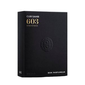 Bon Parfumeur - Les Extraits - 603 Cuir Sahib schwarze elegante Verpackung mit goldener Prägung und Logo in der Mitte