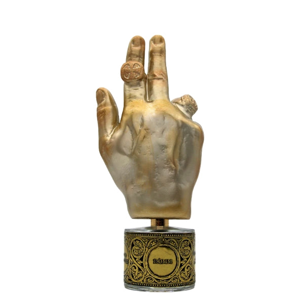 Filippo Sorcinelli - Memento - Dòmm kunstvoll gestaltete Handfigur in Gold mit detailliert verziertem Sockel