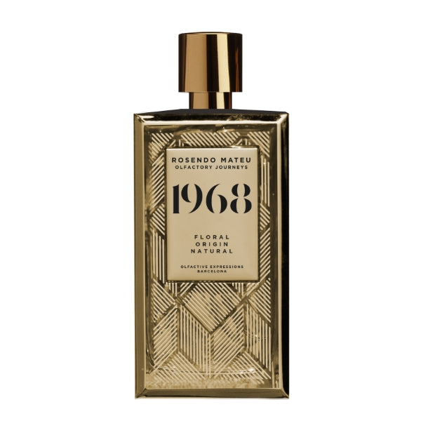 Rosendo Mateu - Olfactory Journeys - 1968 Parfum in goldfarbenem, geometrisch strukturiertem Flakon mit schwarzer Typografie