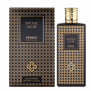 Perris Monte Carlo - Encens Sacré Parfümflakon in Schwarz mit goldenem filigranem Muster und edlem Verschlussdesign