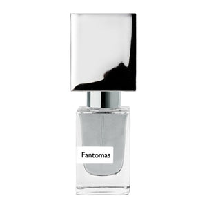 Nasomatto - Fantomas Parfumflakon mit glänzendem, rechteckigem schwarzem Verschluss und klarem Glasdesign
