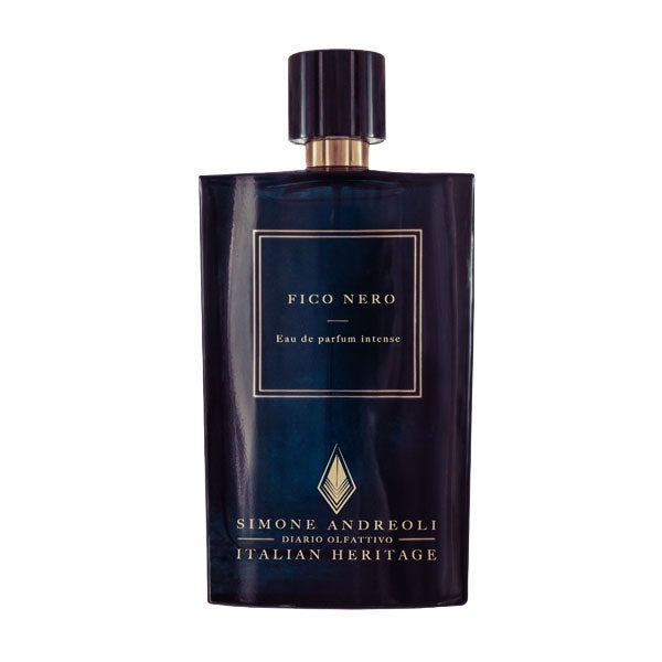 Simone Andreoli - Fico Nero Parfumflakon in tiefdunklem Design mit dezenten goldenen Details vor weißem Hintergrund