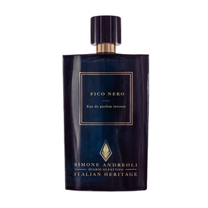 Simone Andreoli - Fico Nero Parfumflakon in tiefdunklem Design mit dezenten goldenen Details vor weißem Hintergrund