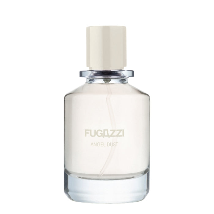 Fugazzi - Angel Dust Parfumflakon mit klarem, sanftem Duft und hellem Verschluss vor weißem Hintergrund