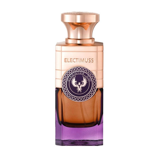 Electimuss - Gladiator Oud Flakon mit kupferfarbenem Verschluss und bernstein-lila Glas in kraftvoller, markanter Gestaltung