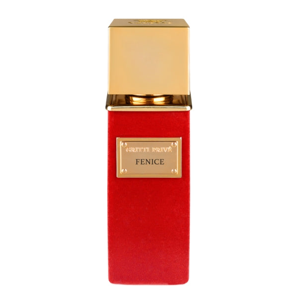 Gritti - Parfum Privée - Fenice Parfumflakon in rotem Samt mit goldenem Verschluss und goldfarbener Markenplakette