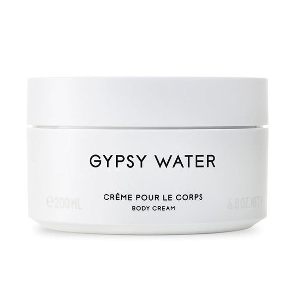 Byredo - Gypsy Water - Body Cream in schlichtem weißen Tiegel mit minimalistischem Design auf weißem Hintergrund
