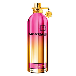 Montale - Intense Cherry Parfumflakon in glänzendem Pink-Gold mit goldenem Zerstäuber vor weißem Hintergrund