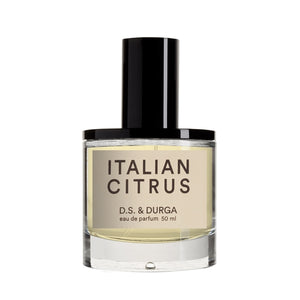 D.S. & Durga - Italian Citrus Parfümflakon mit klarer Flasche und schwarzem Verschluss vor weißem Hintergrund
