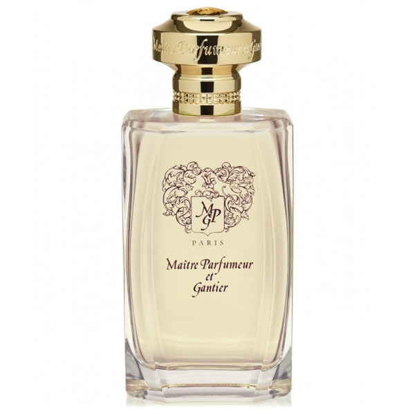 Maître Parfumeur et Gantier - Jardin Blanc klarer Flakon mit goldfarbenem Verschluss und elegantem Logo auf hellem Hintergrund