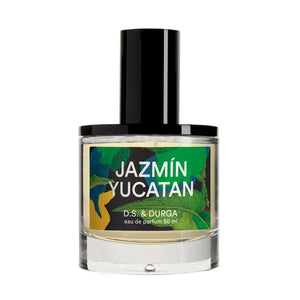 D.S. & Durga - Jazmín Yucatan Flakon mit schwarzem Verschluss und grün-braunem Etikett vor weißem Hintergrund