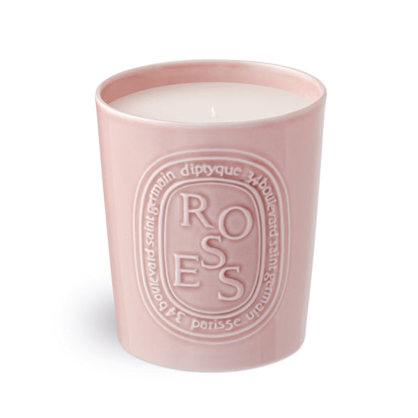 Diptyque - Roses - Duftkerze im handgefertigten rosé Porzellanbehälter mit elegantem Logo geprägt