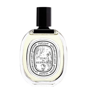 Diptyque - L'Eau des Hespérides Eau de Cologne Flakon mit schwarzem Verschluss und elegantem Etikett vor weißem Hintergrund