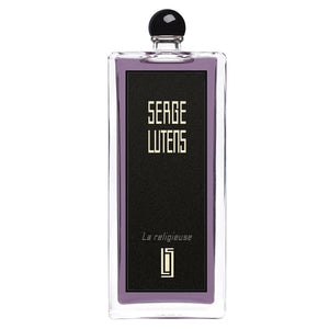 Serge Lutens - La Religieuse Parfumflakon mit schwarzem Etikett und violettem Duft im minimalistischen Design