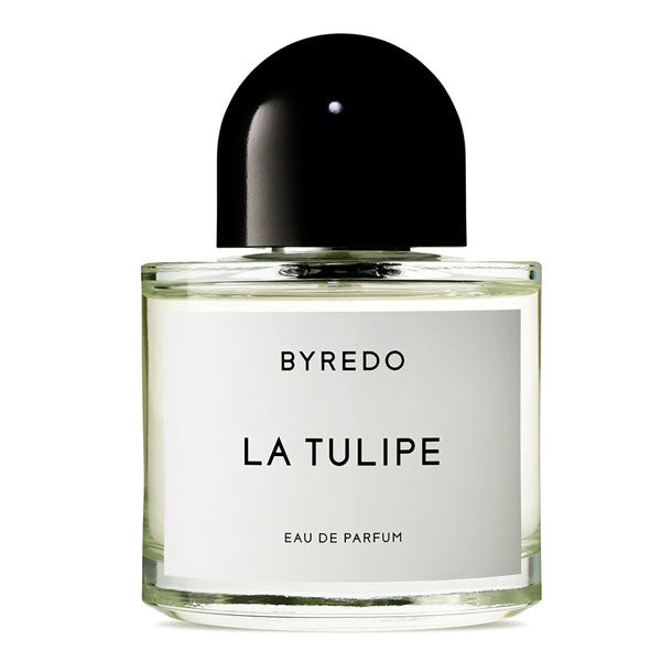 Byredo - La Tulipe klarer runder Flakon mit schwarzem halbrundem Verschluss und schlichtem weißen Etikett