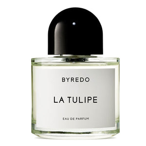 Byredo - La Tulipe klarer runder Flakon mit schwarzem halbrundem Verschluss und schlichtem weißen Etikett
